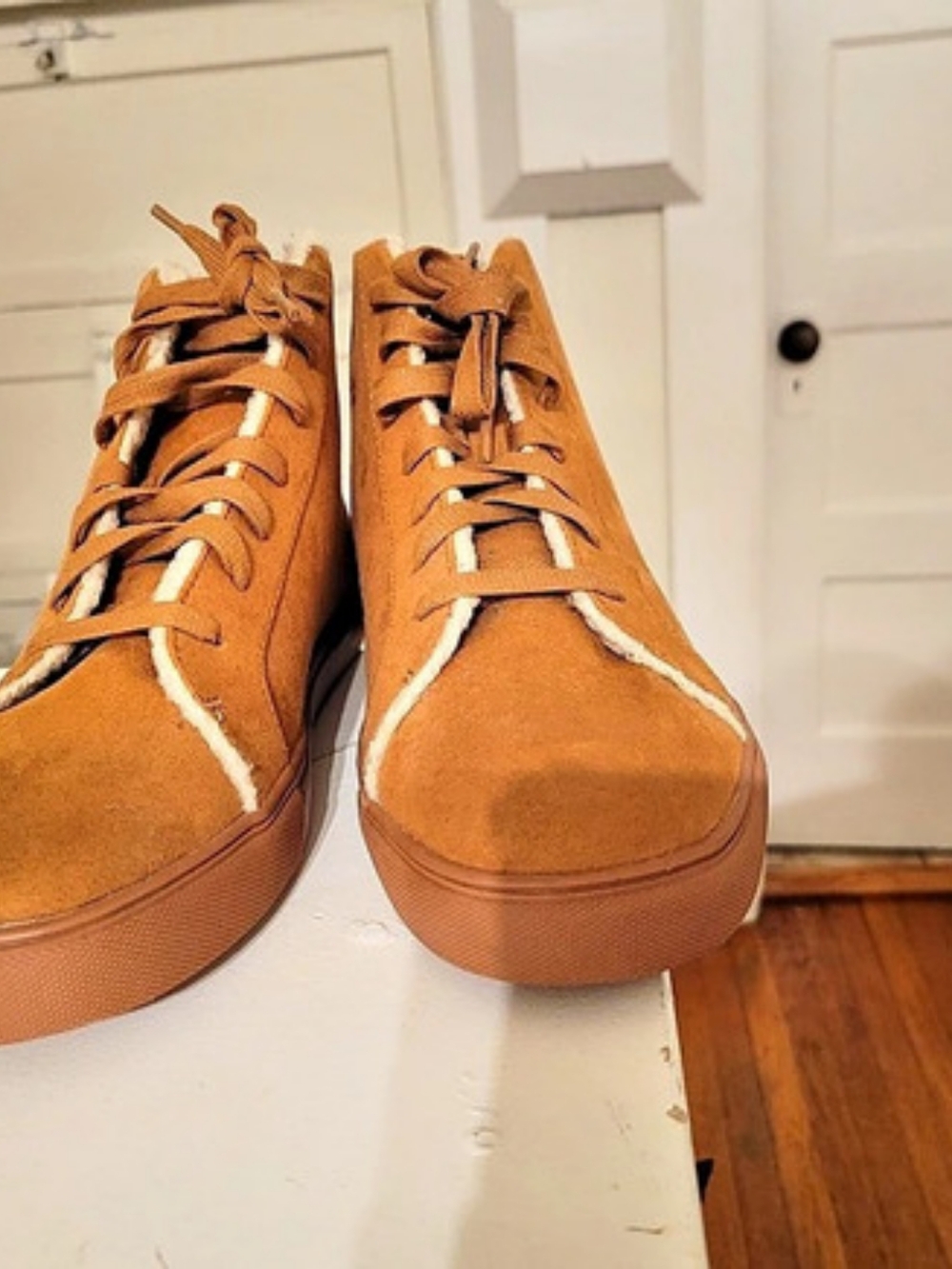 Loft TAN Brown High-Top Sherpa Faux Leather Sneakers Like New